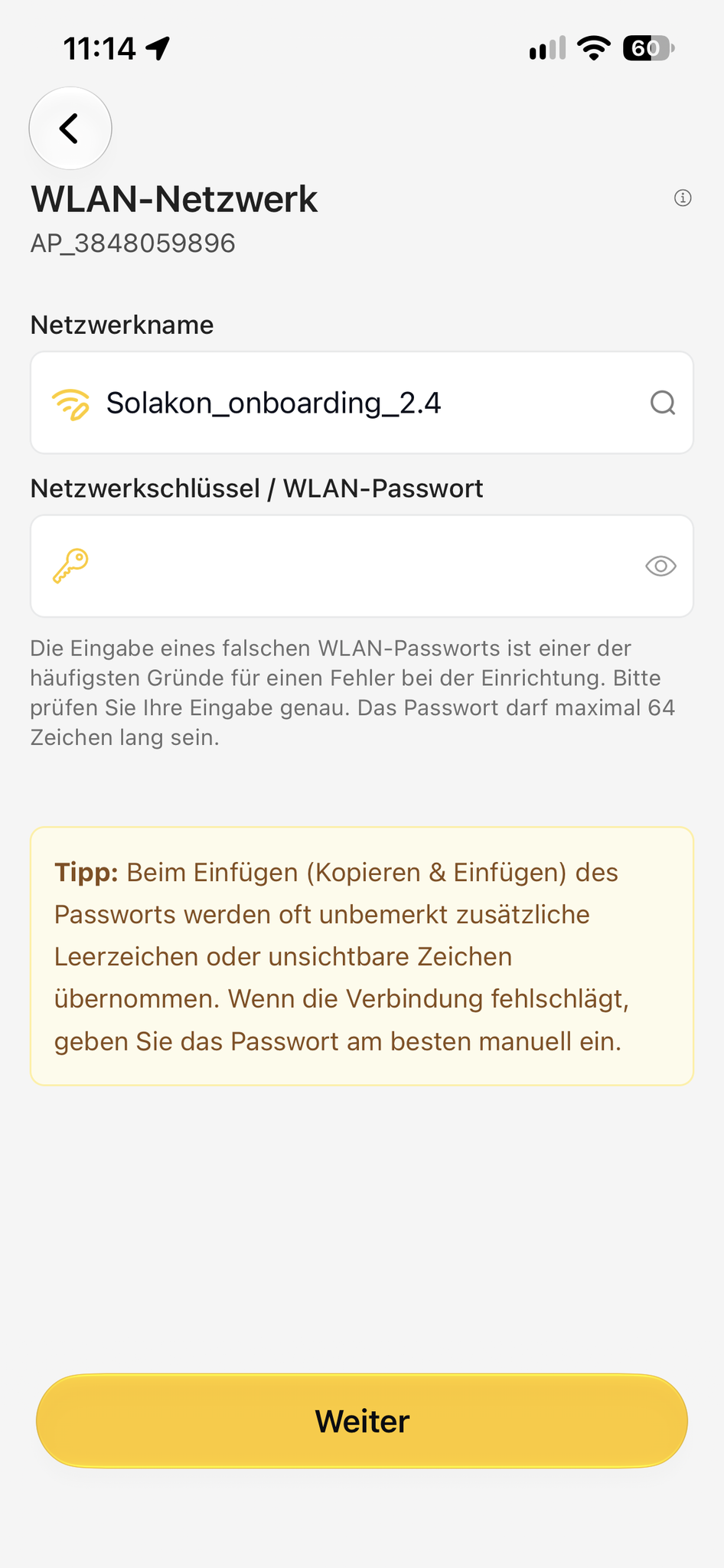 WLAN-Passwort eingeben