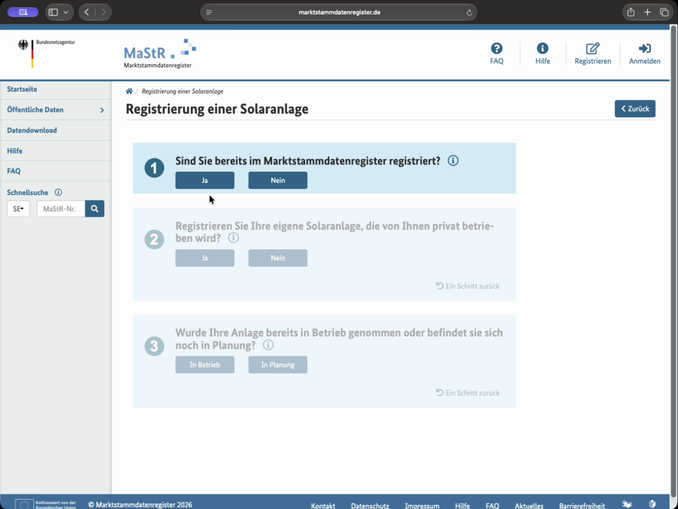 Frage 1: bereits registriert?