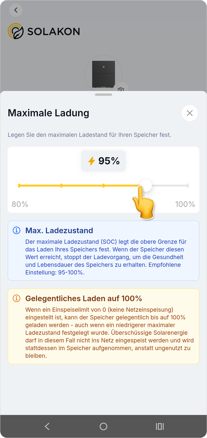 Maximale Ladung mit dem Regler einstellen