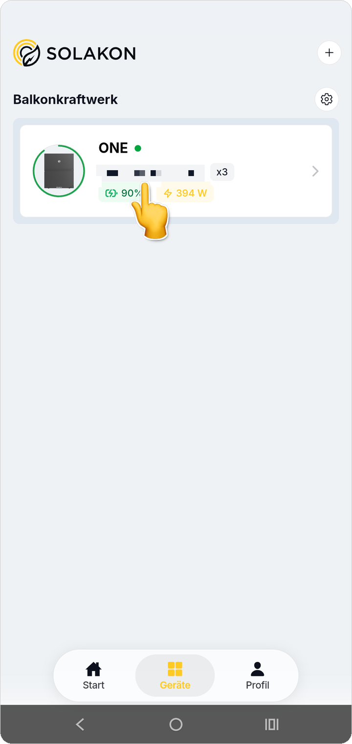 Gerät ONE im Tab Geräte öffnen