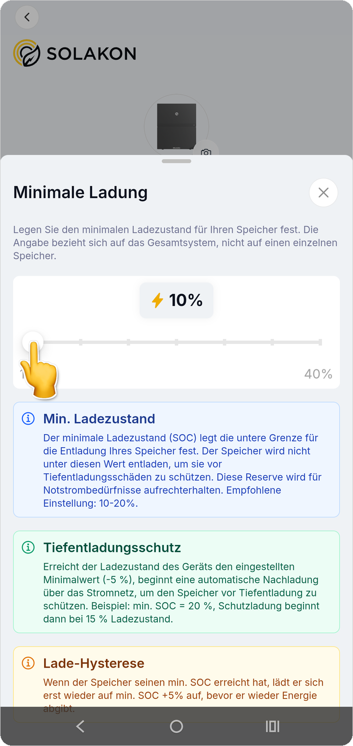 Minimale Ladung mit dem Regler einstellen