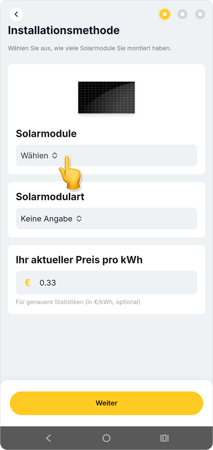Anzahl der Solarmodule auswählen