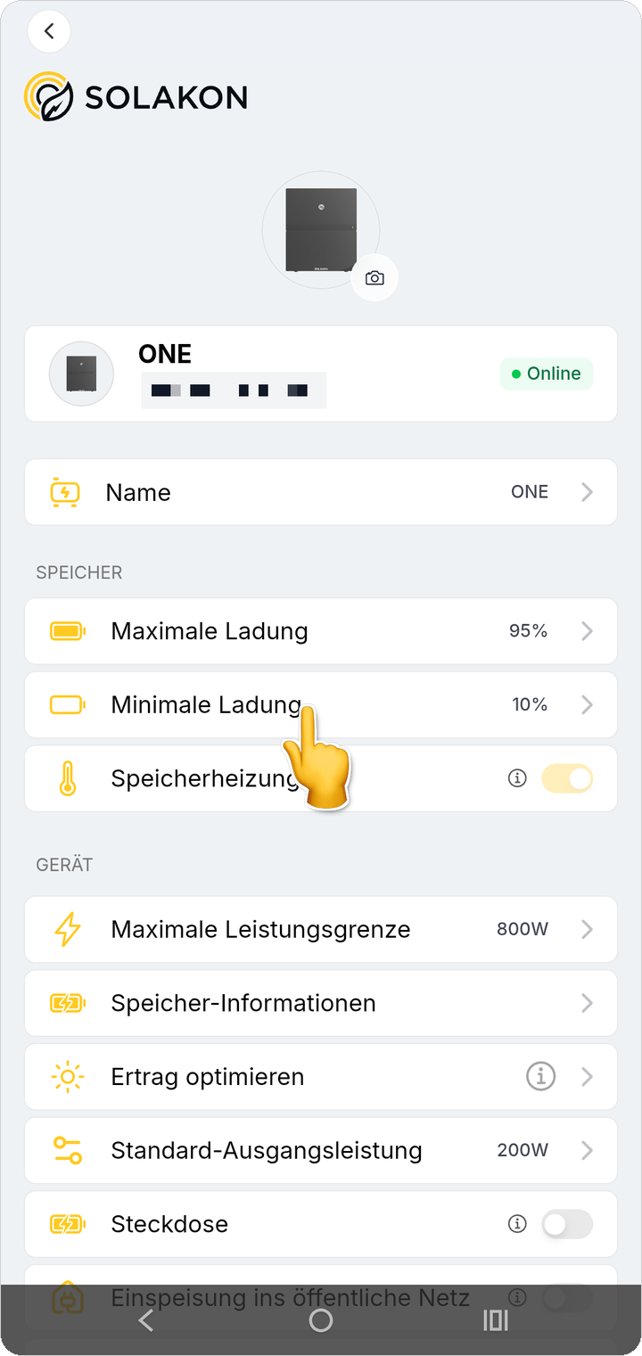 Minimale Ladung antippen