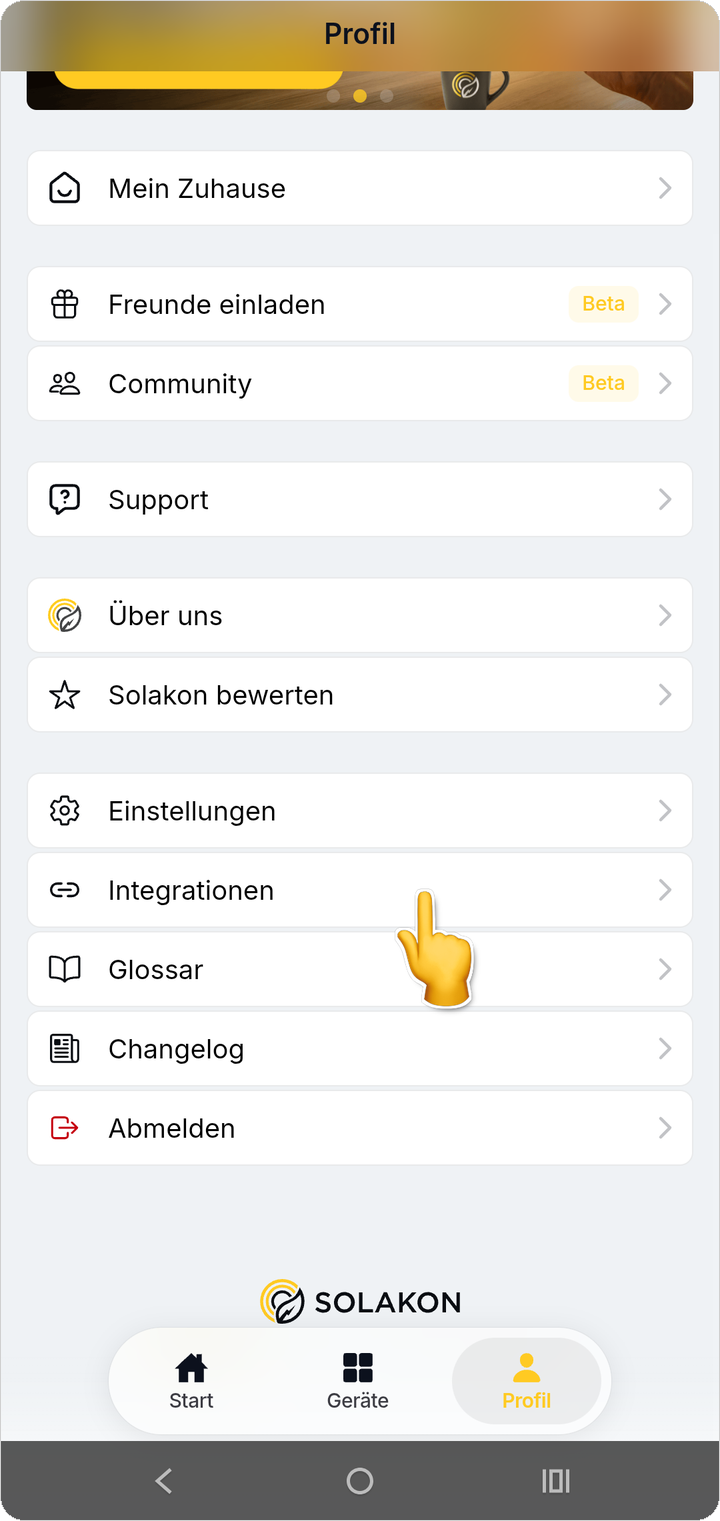 Menüpunkt „Integrationen“ öffnen