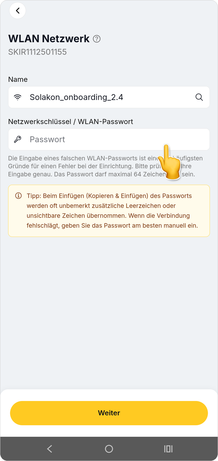 Passwortfeld antippen