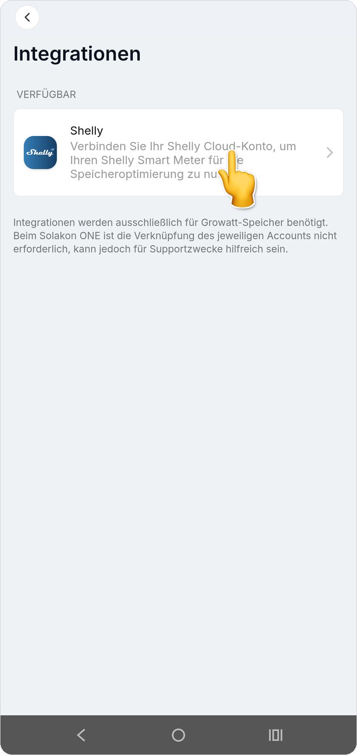 Shelly in Integrationen auswählen
