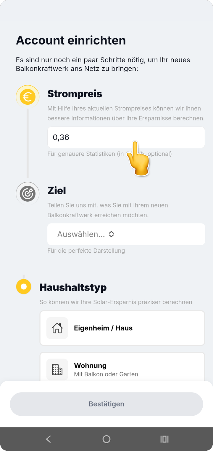 Strompreis öffnen und eingeben