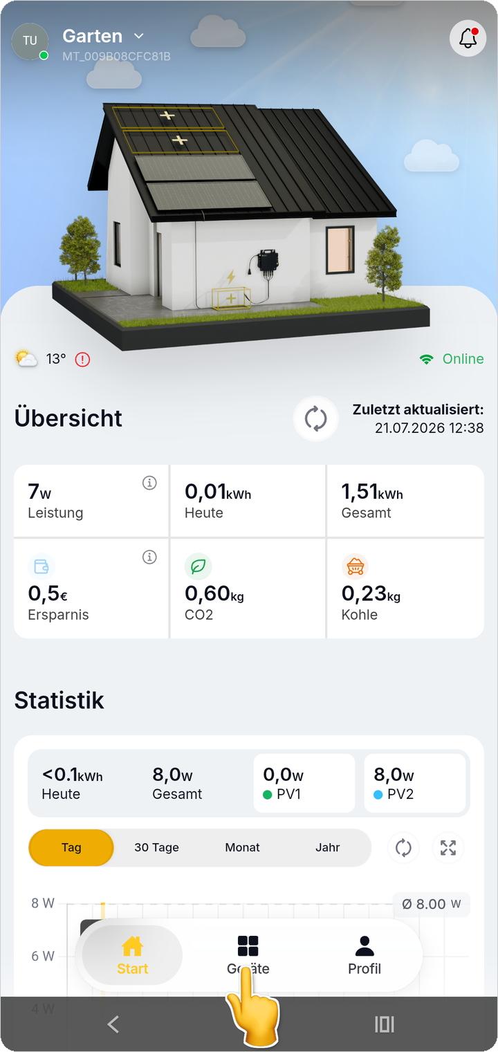 Tab Geräte in der unteren Navigation