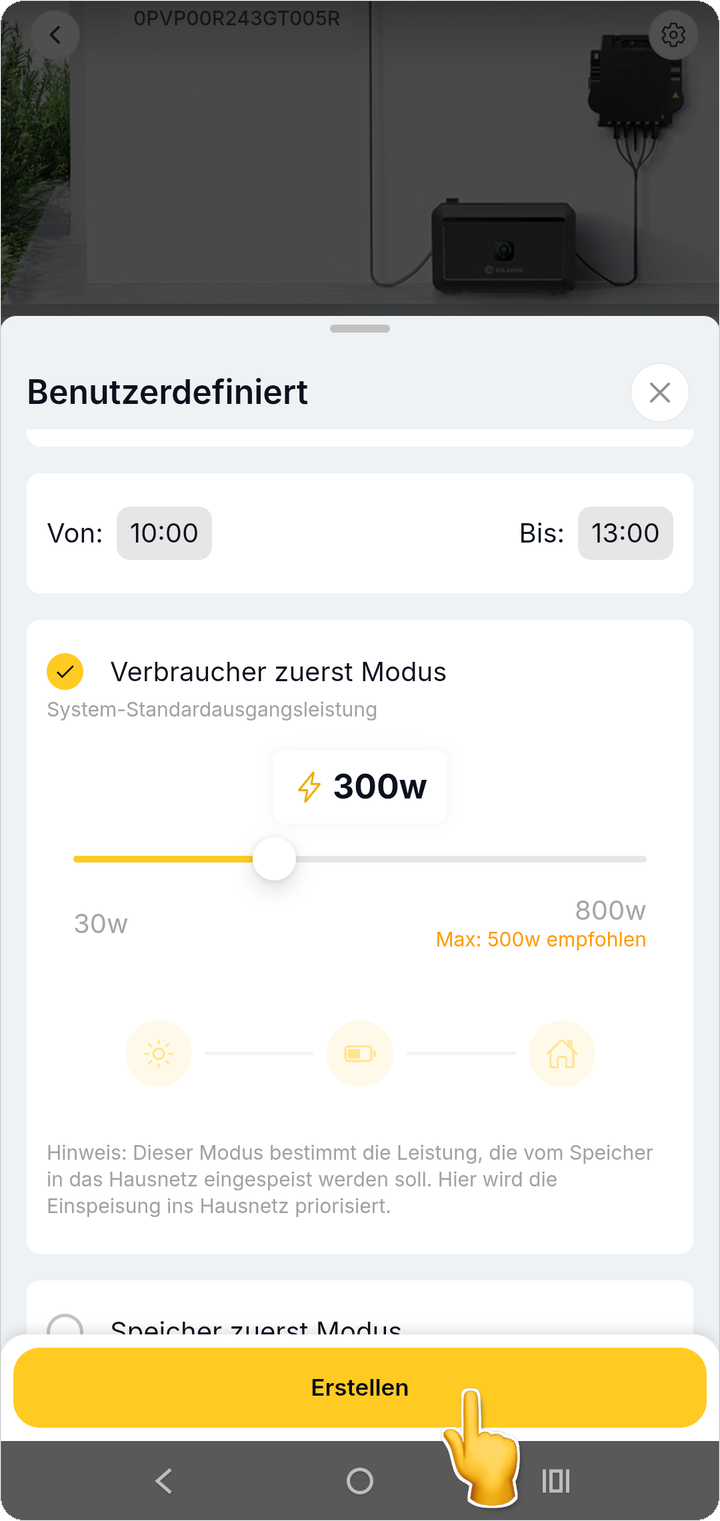 Leistung einstellen und Plan erstellen