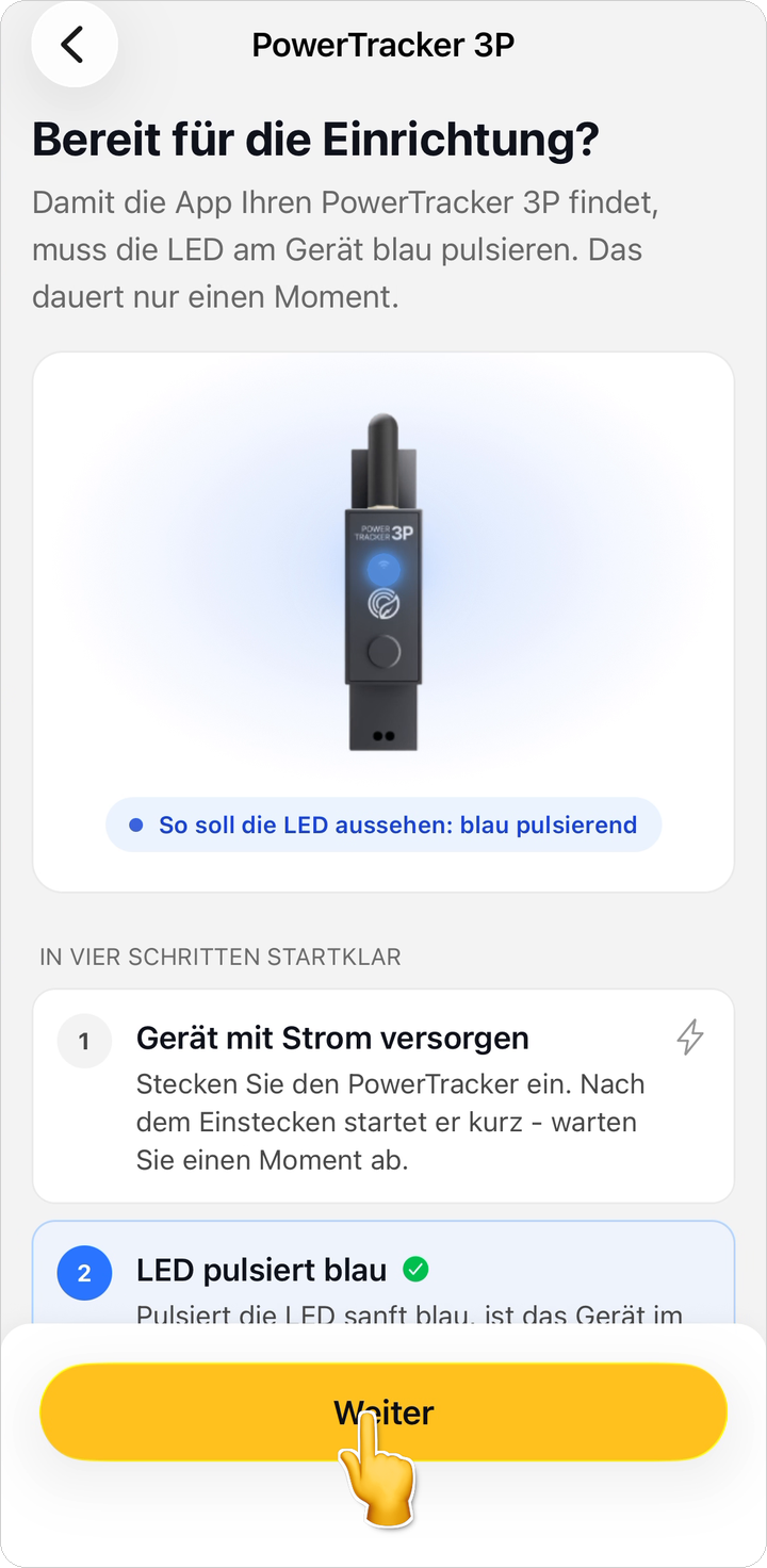 Bereit für die Einrichtung: LED pulsiert blau
