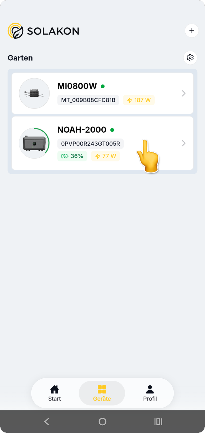 Geräteliste mit NOAH-2000 Speicher