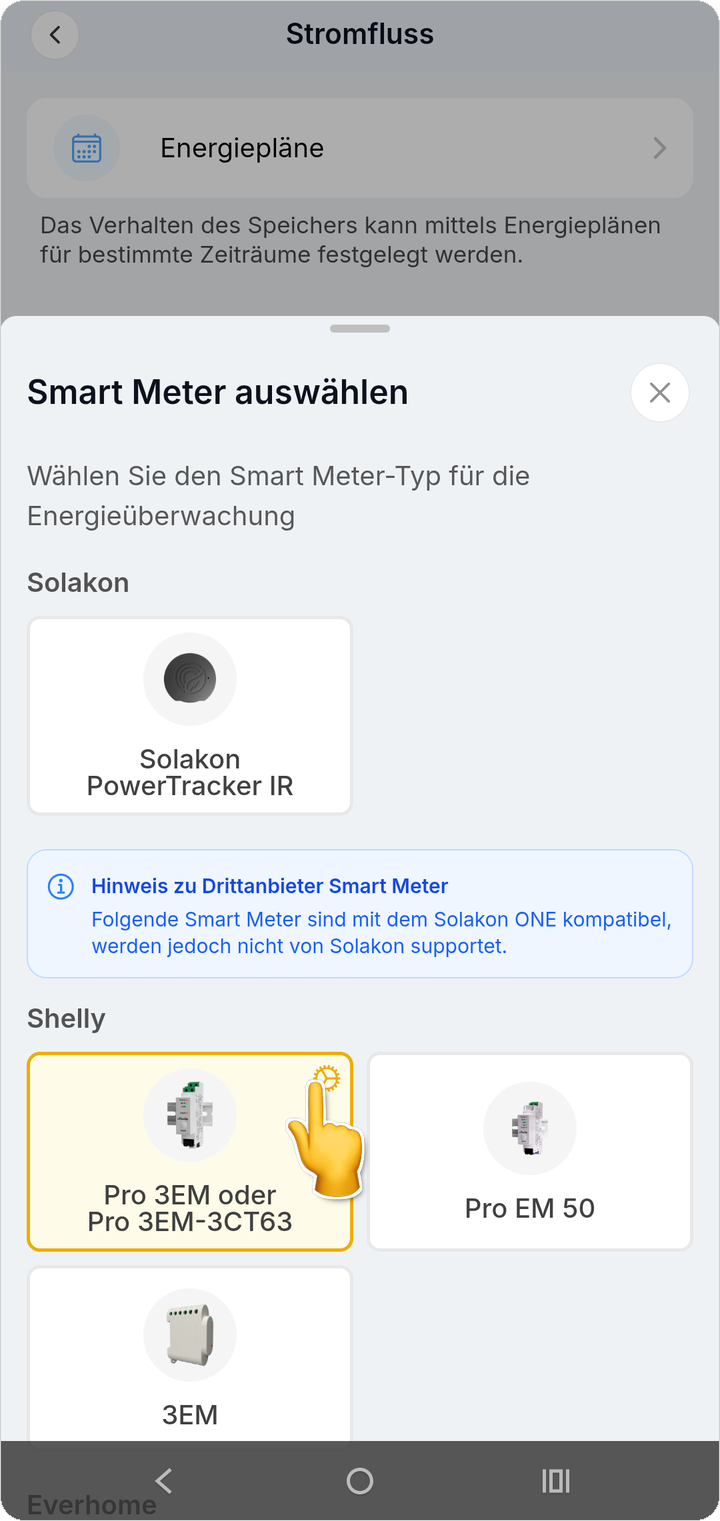 Im Sheet können Sie den Smart Meter erneut auswählen.