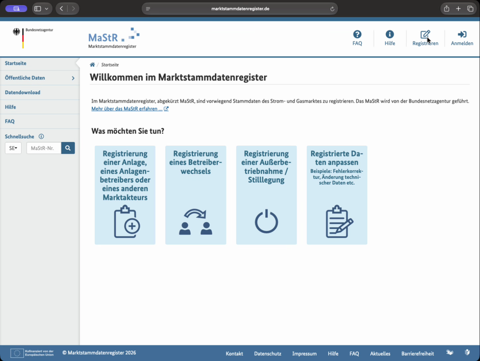 Startseite des Marktstammdatenregisters