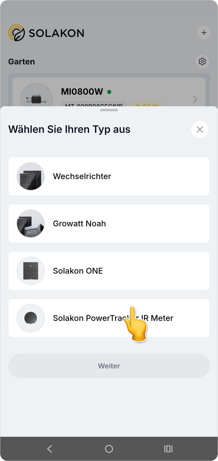 Gerätetyp auswählen