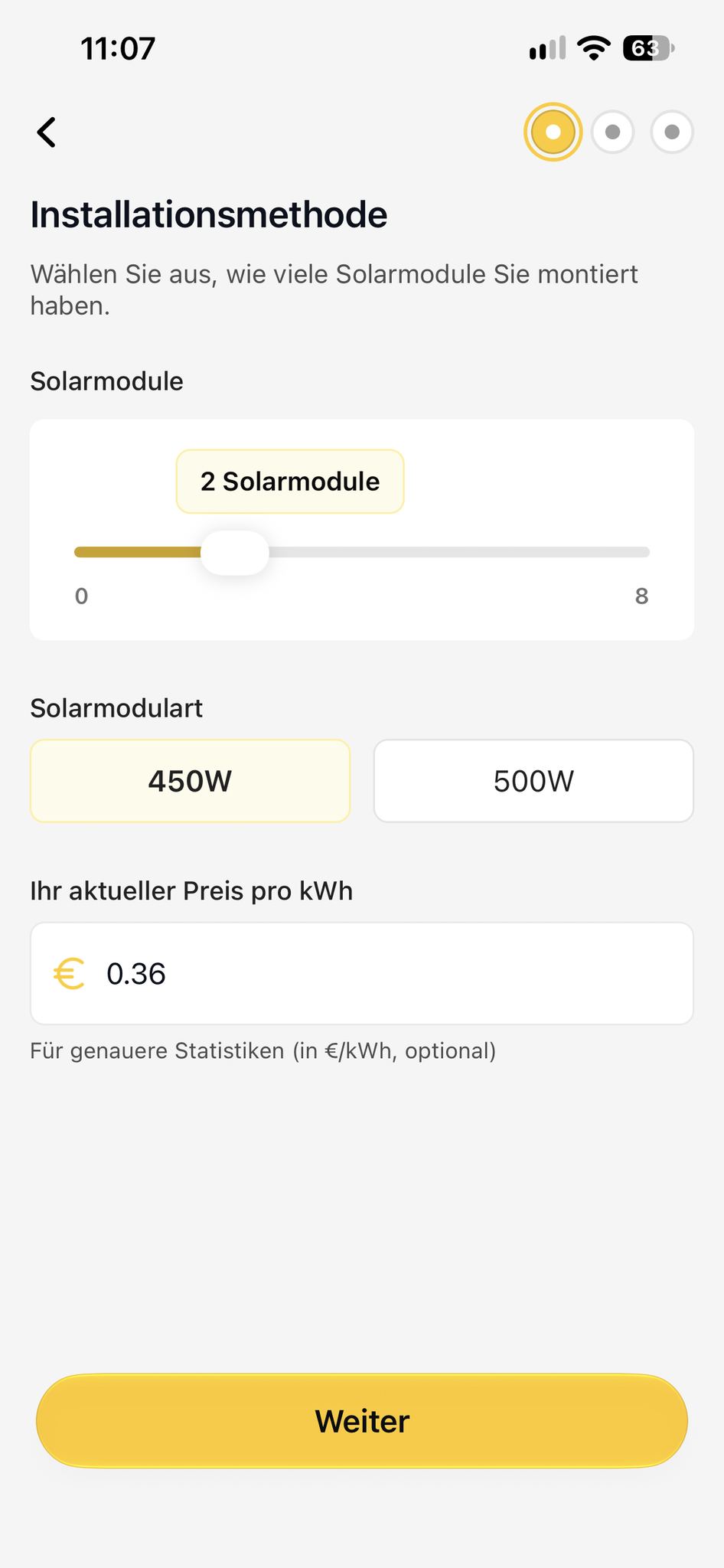 Installationsmethode: Anzahl und Leistung der Solarmodule