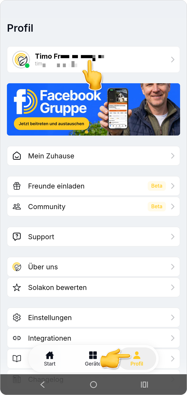 Profil-Tab: Tippen Sie auf Ihren Namen