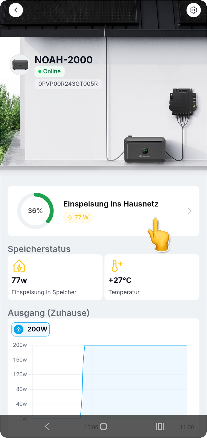 NOAH-Detailseite mit Ausgangsleistung