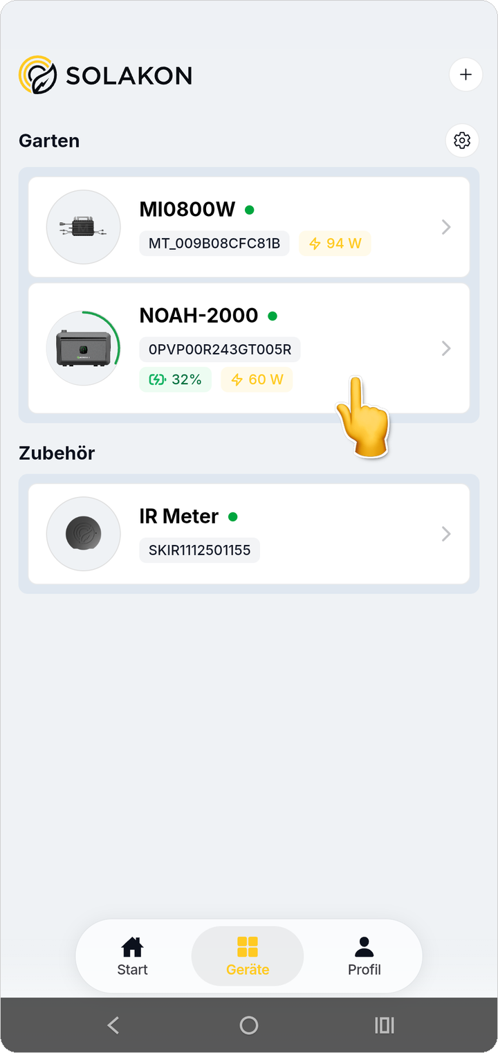 Geräte-Tab mit NOAH-2000