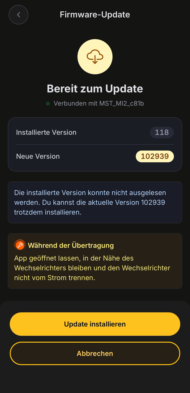 Bildschirm Update wird vorbereitet mit den fünf Vorbereitungsschritten