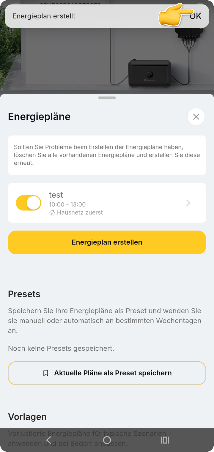 Erstellter Energieplan in der Übersicht