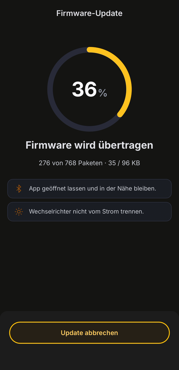Bildschirm Firmware wird übertragen mit Fortschrittsanzeige in Prozent
