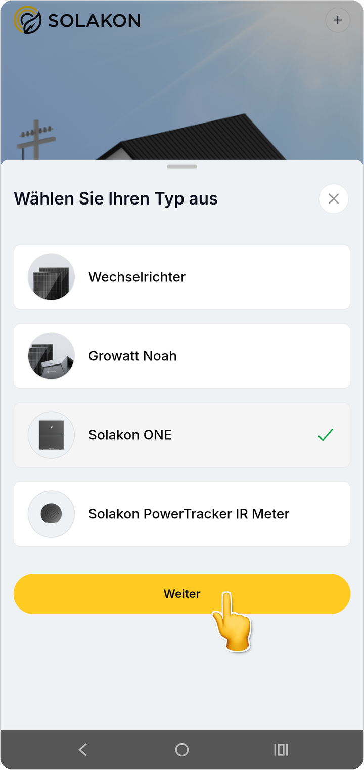 Geräteauswahl mit Weiter bestätigen