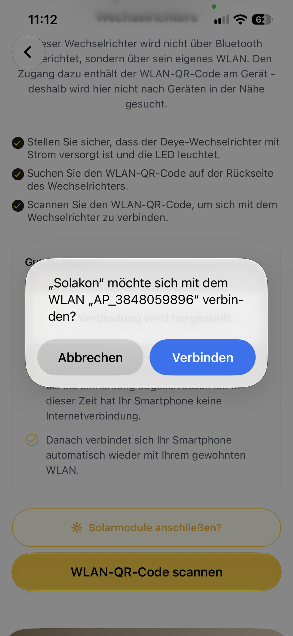 Mit dem WLAN des Wechselrichters verbinden