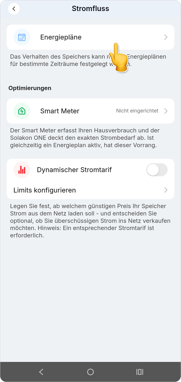 Hier verwalten Sie alle vorhandenen und neuen Energiepläne.