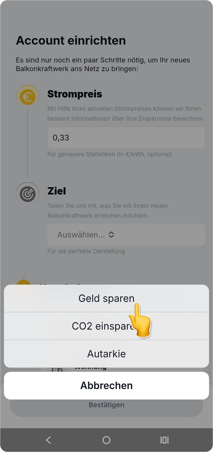Ziel für Ihr Balkonkraftwerk auswählen