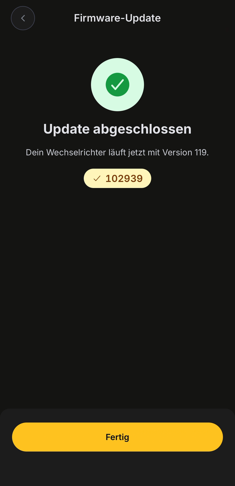 Bildschirm Update abgeschlossen mit der Schaltfläche Fertig