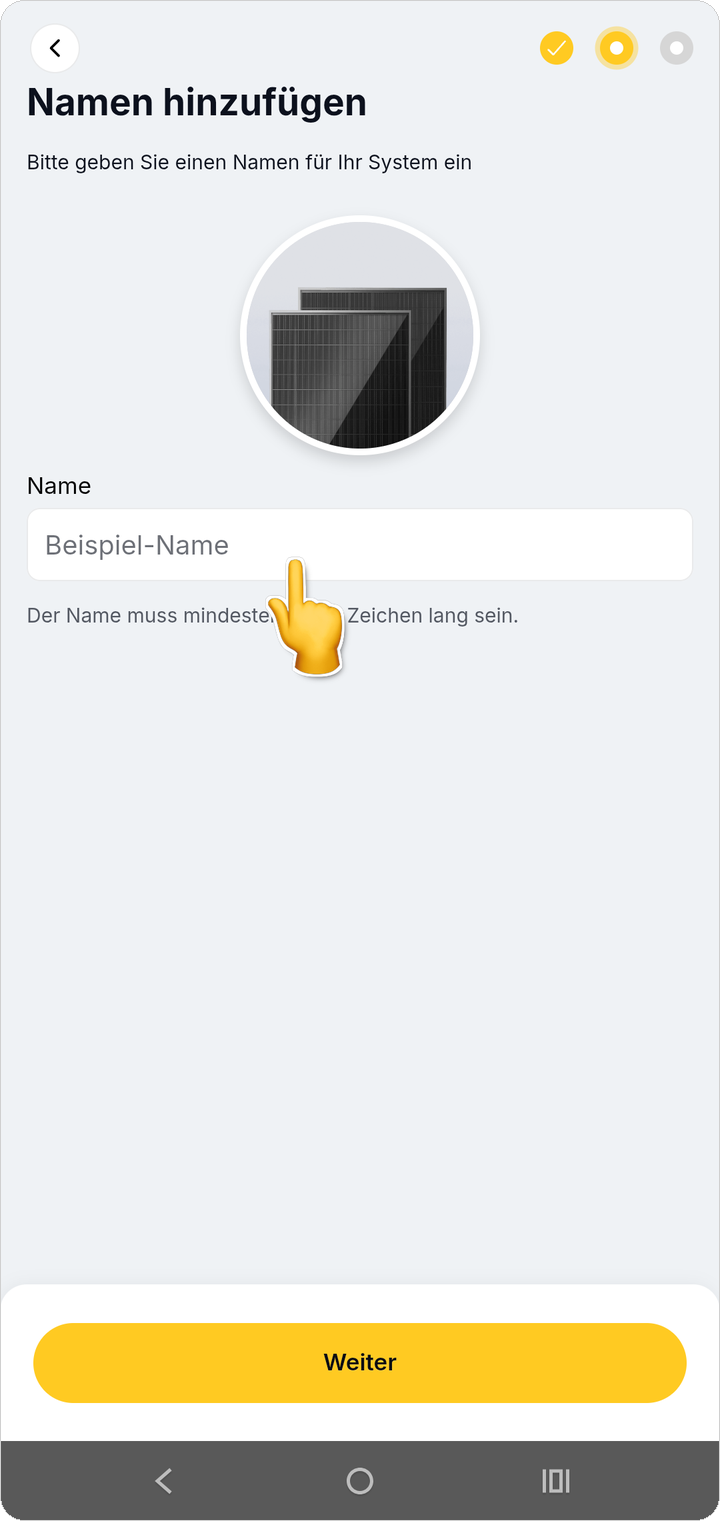 Namensfeld antippen