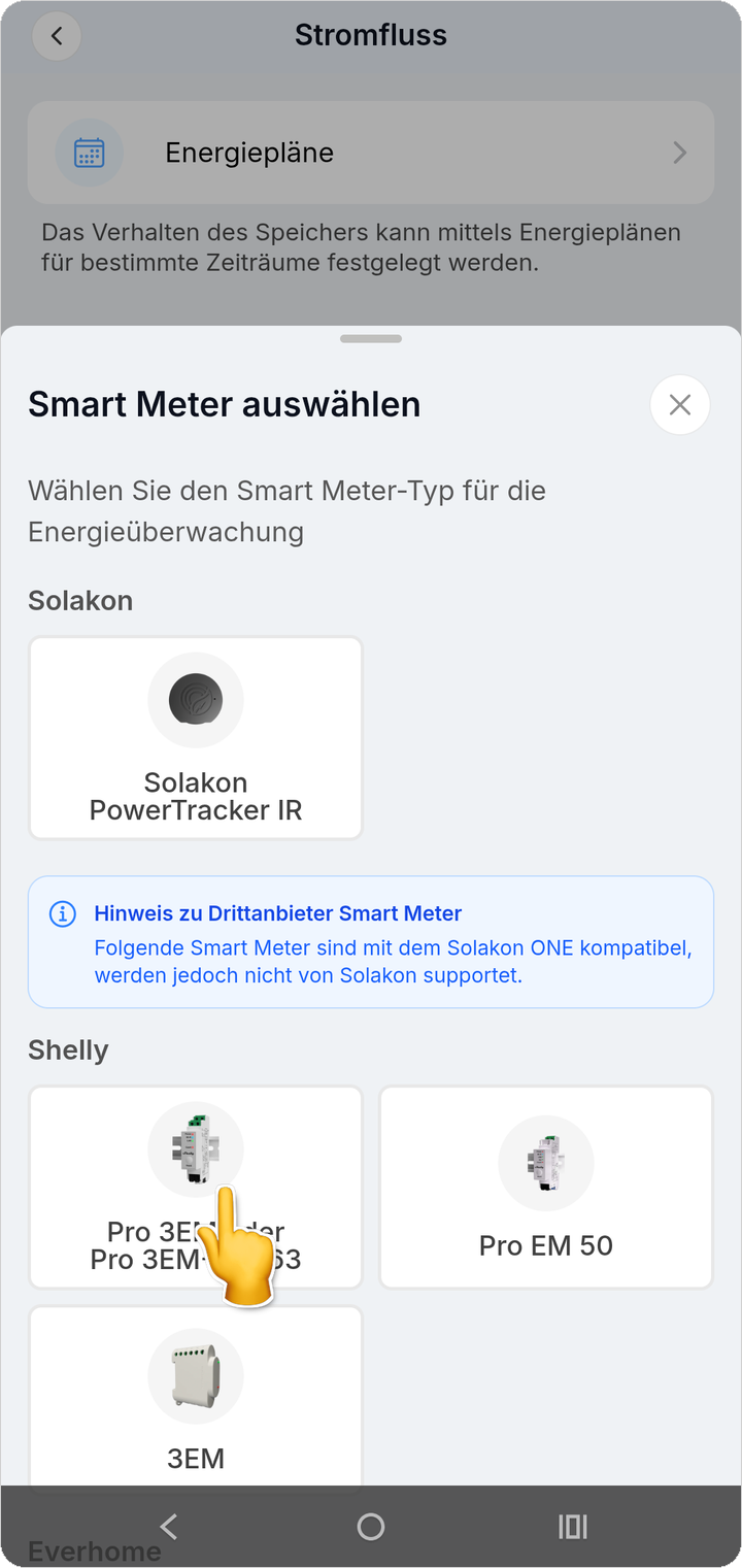 Die Auswahl erfolgt im Sheet Smart Meter auswählen.