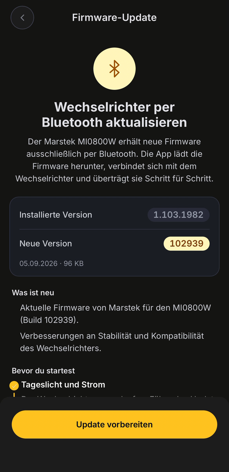 Startbildschirm des Firmware-Updates mit Versionsangaben