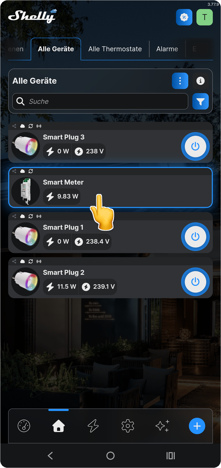 Tippen Sie auf die Karte Ihres Smart Meter.