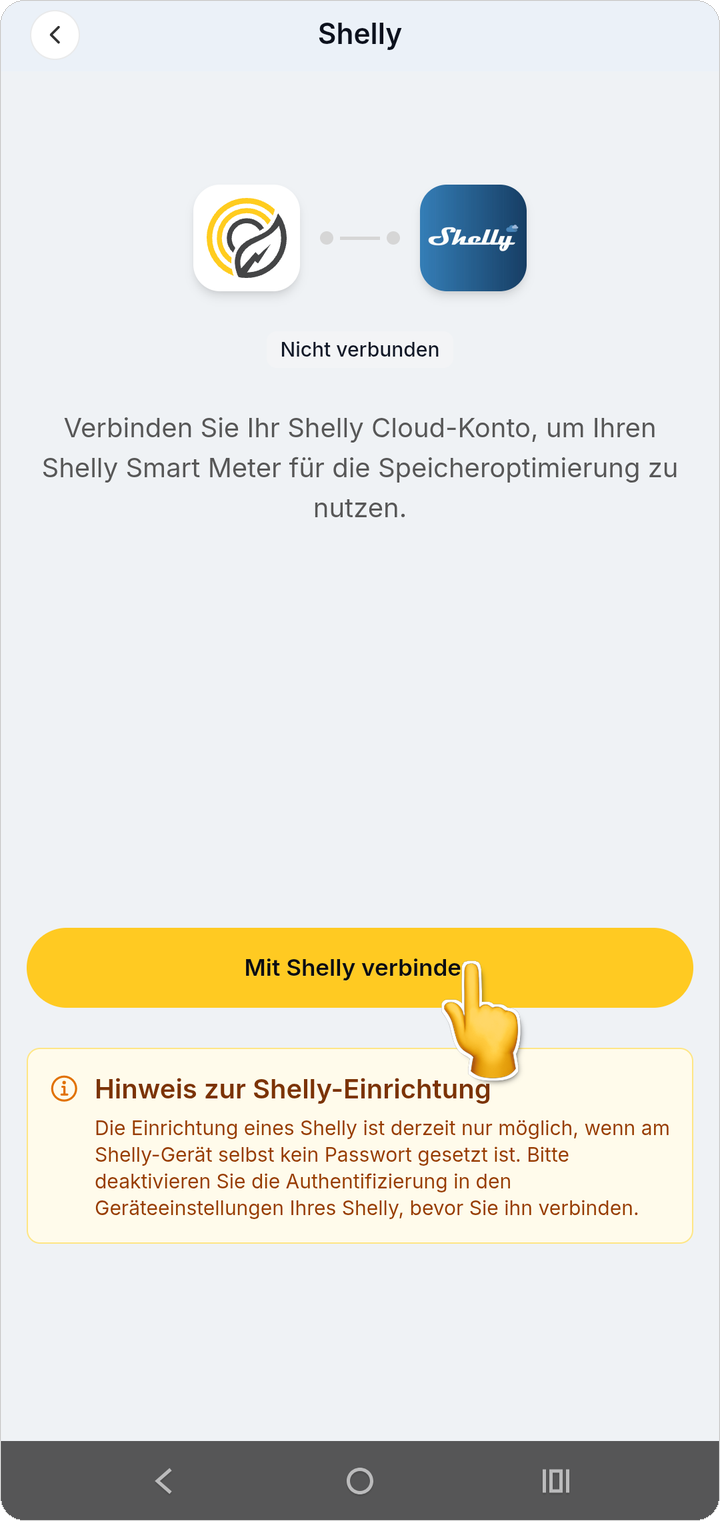 Verbindung mit Shelly starten