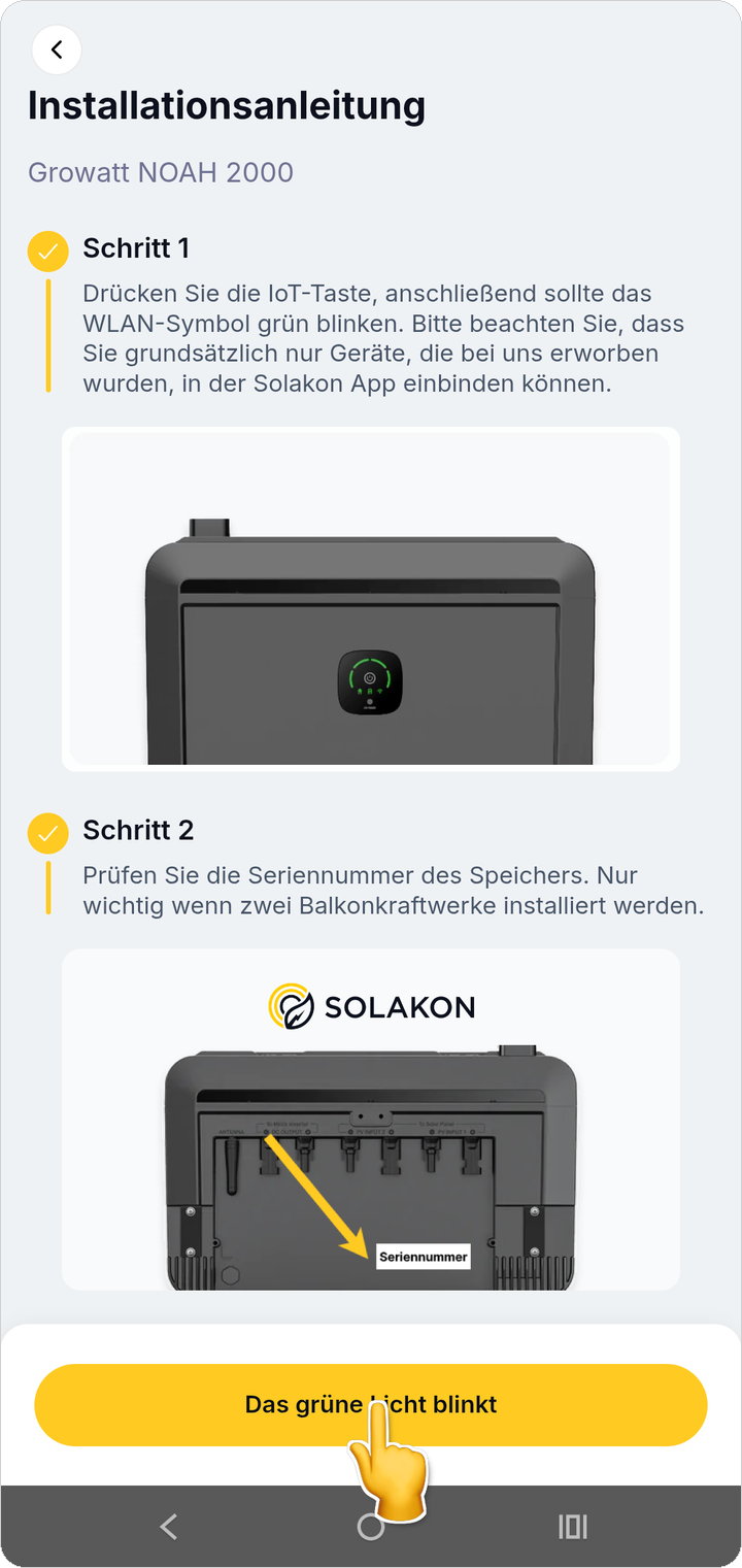 Installationsanleitung — WLAN-Symbol muss grün blinken
