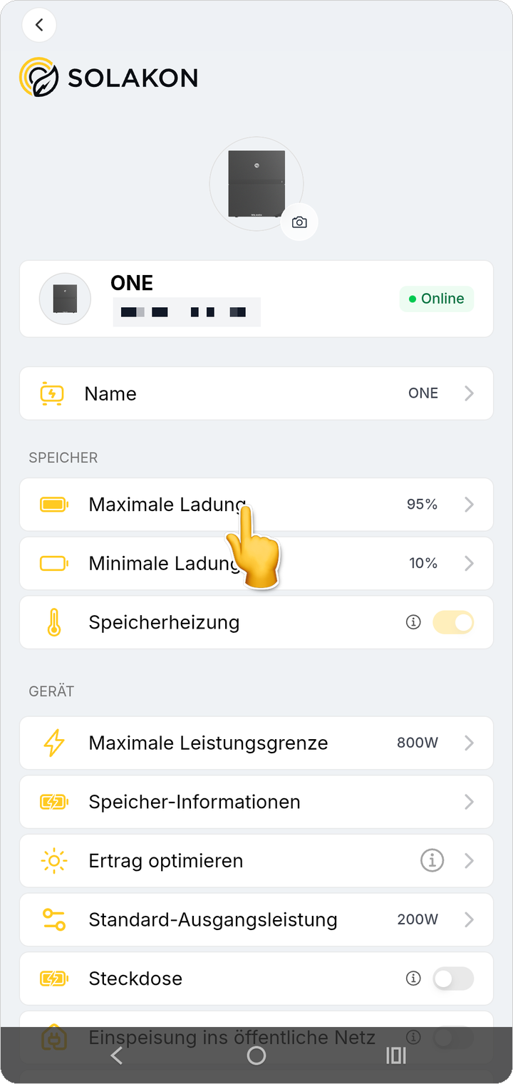 Maximale Ladung antippen