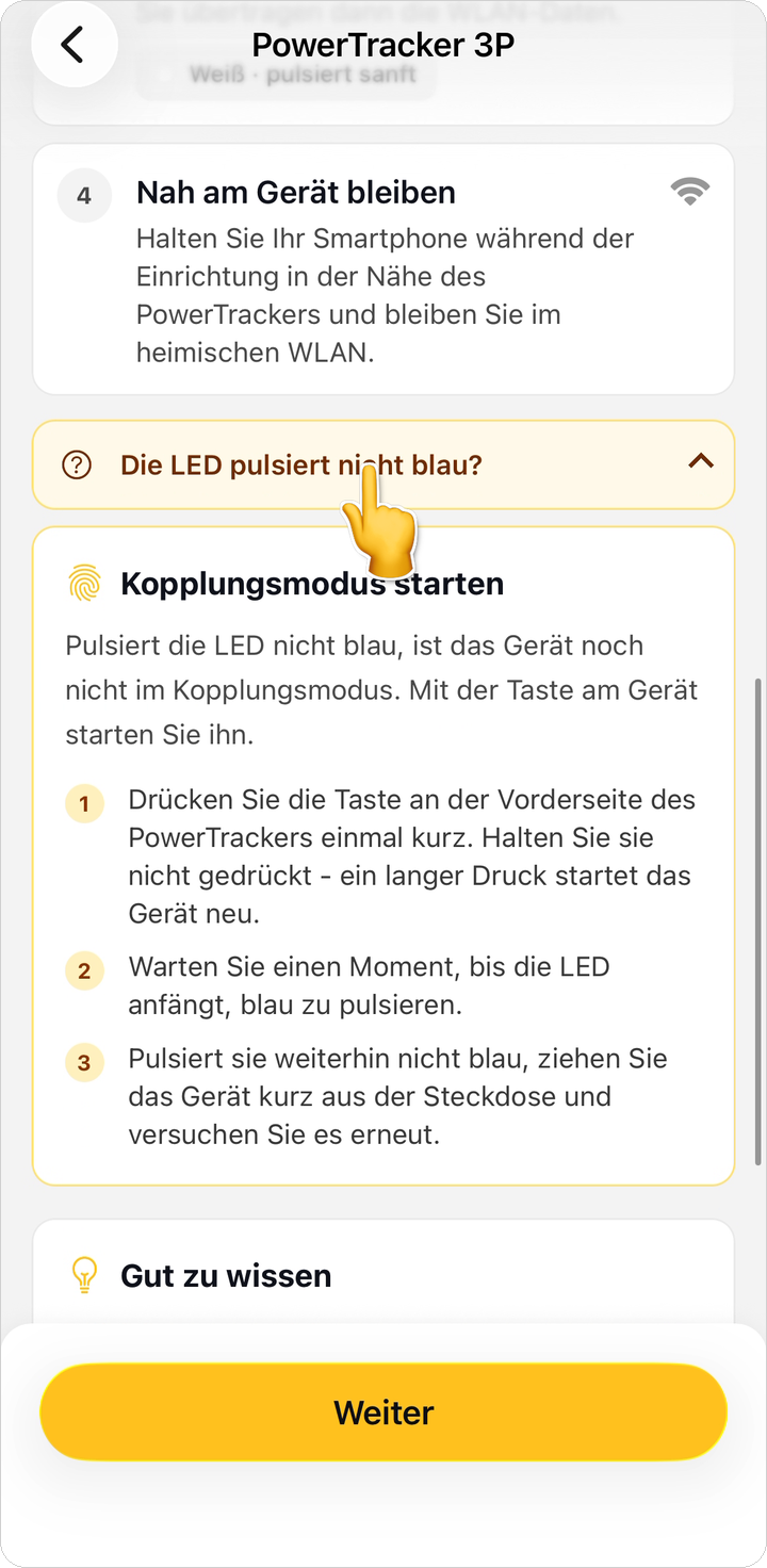 Hilfe in der App: Die LED pulsiert nicht blau?